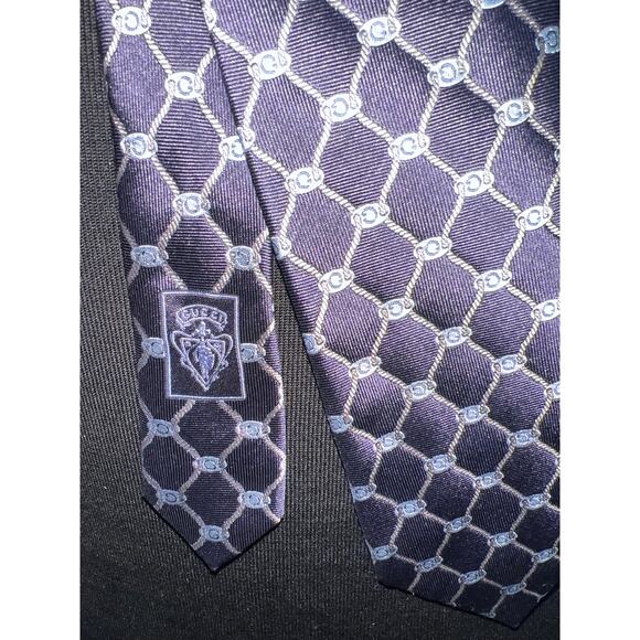 Gucci Silk Tie Navy Blue Monogram Pattern – 58” Standard Length vintage style - Picture 8 of 12